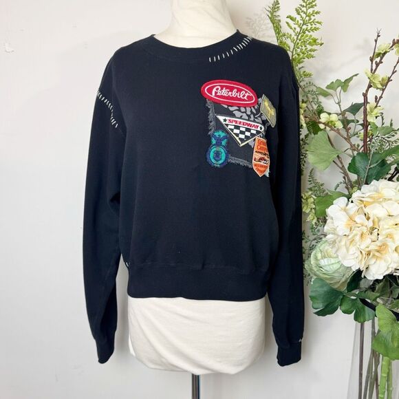 Riley Vintage Dusk Tropics crewneck sweatshirt black patchwork USA-made | M | Fr - Picture 1 of 12